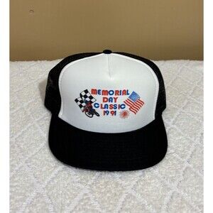 New Vtg 1991 Memorial Day Classic Motorcycle American Flag Mesh Back Trucker Hat